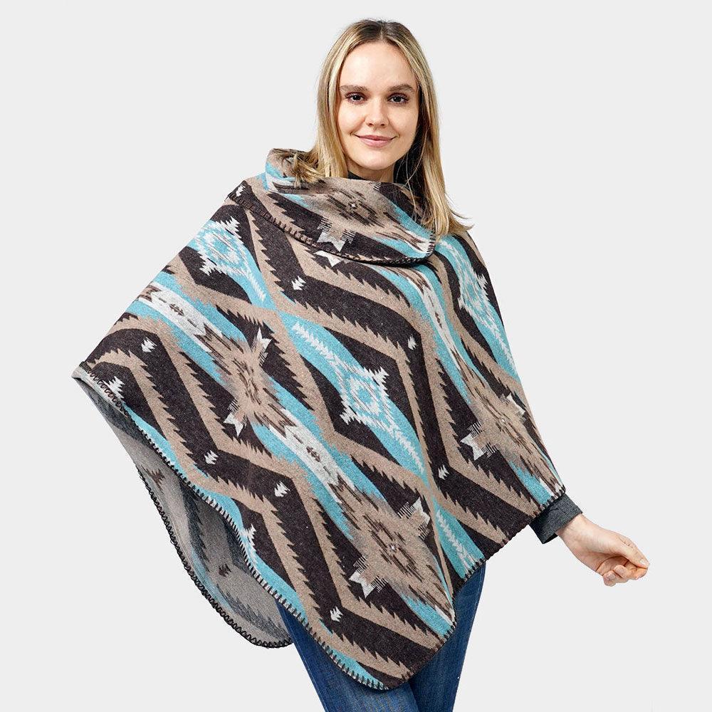 Brown Aztec Patterned Poncho - Jewelry Store by Erik Rayo
