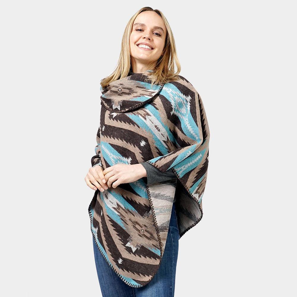 Brown Aztec Patterned Poncho - Jewelry Store by Erik Rayo