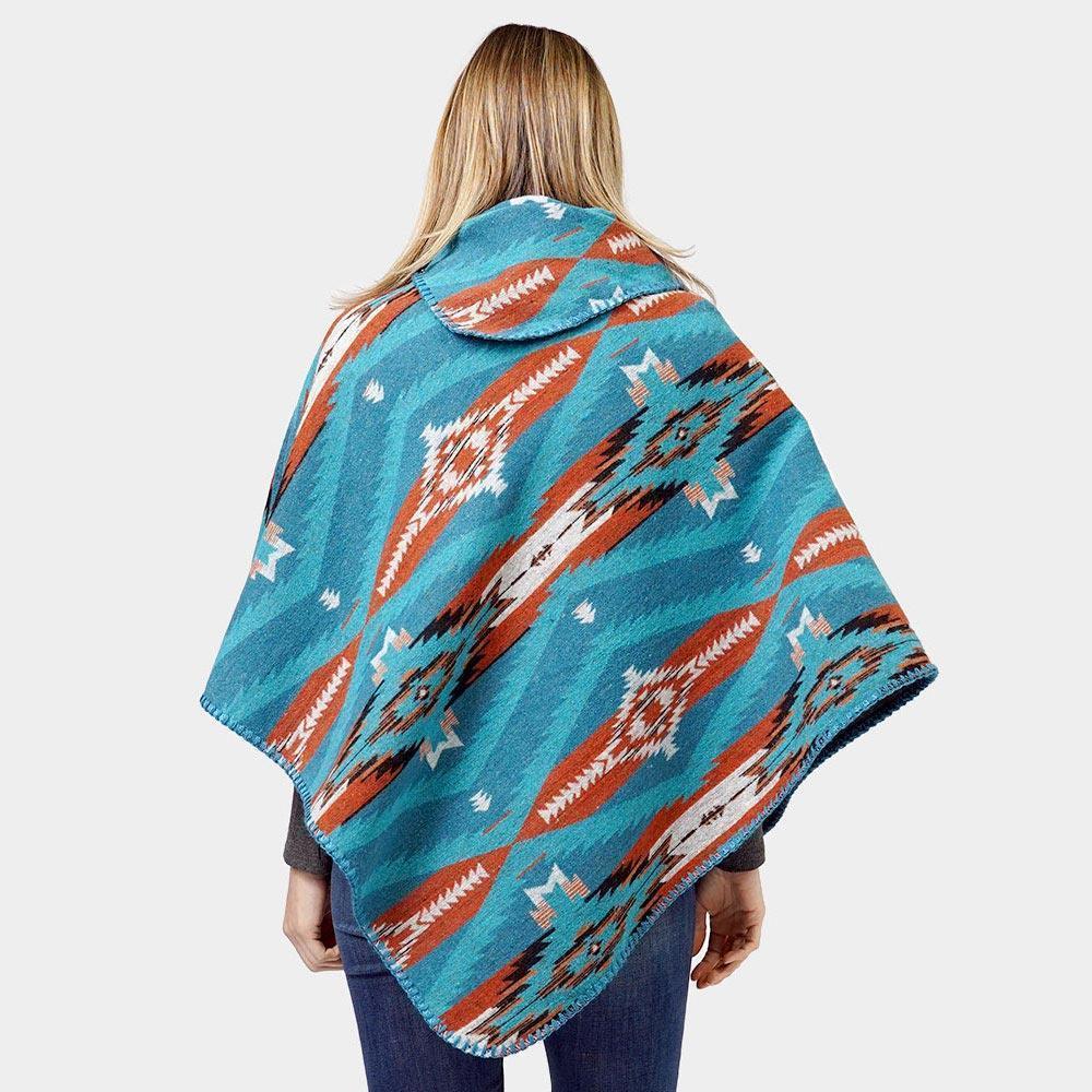 Teal Aztec Patterned Poncho - Jewelry Store by Erik Rayo