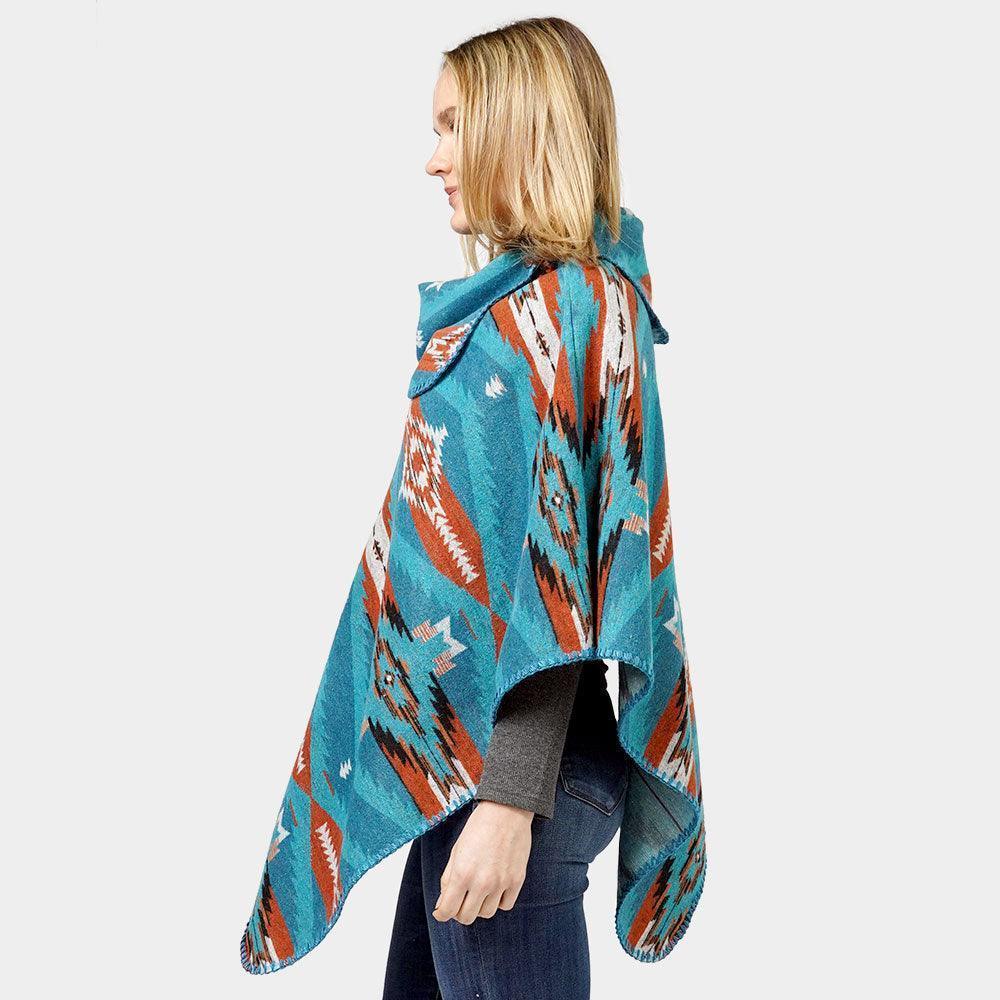 Teal Aztec Patterned Poncho - Jewelry Store by Erik Rayo
