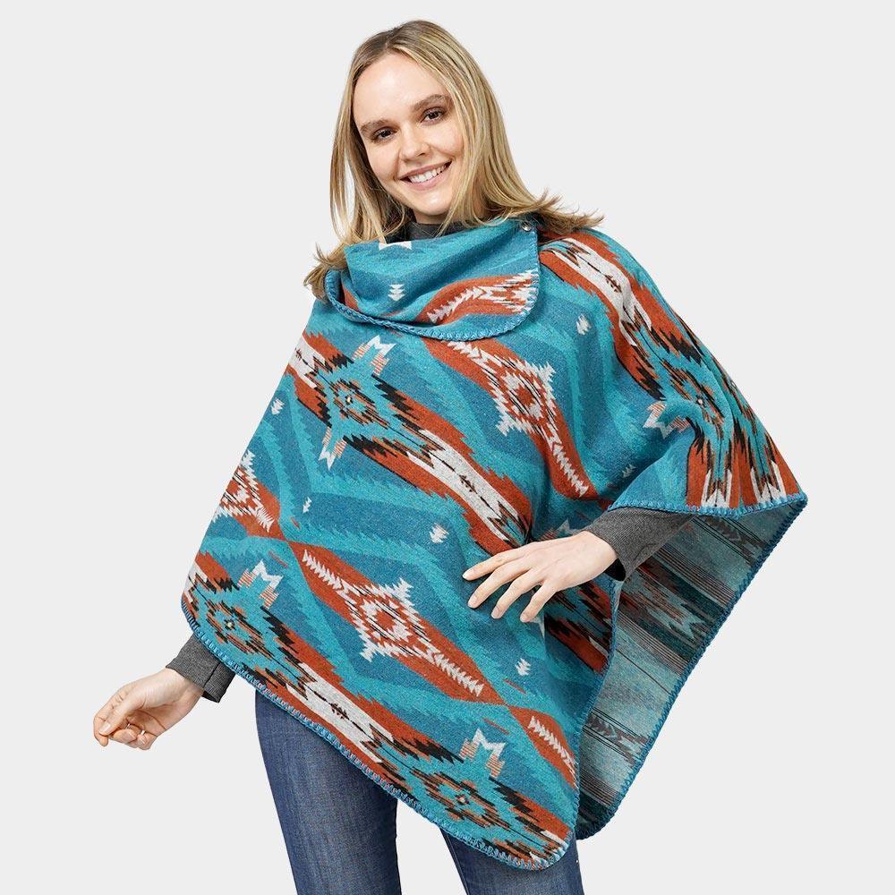 Teal Aztec Patterned Poncho - Jewelry Store by Erik Rayo