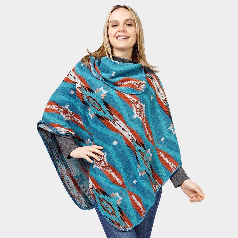 Teal Aztec Patterned Poncho - Jewelry Store by Erik Rayo