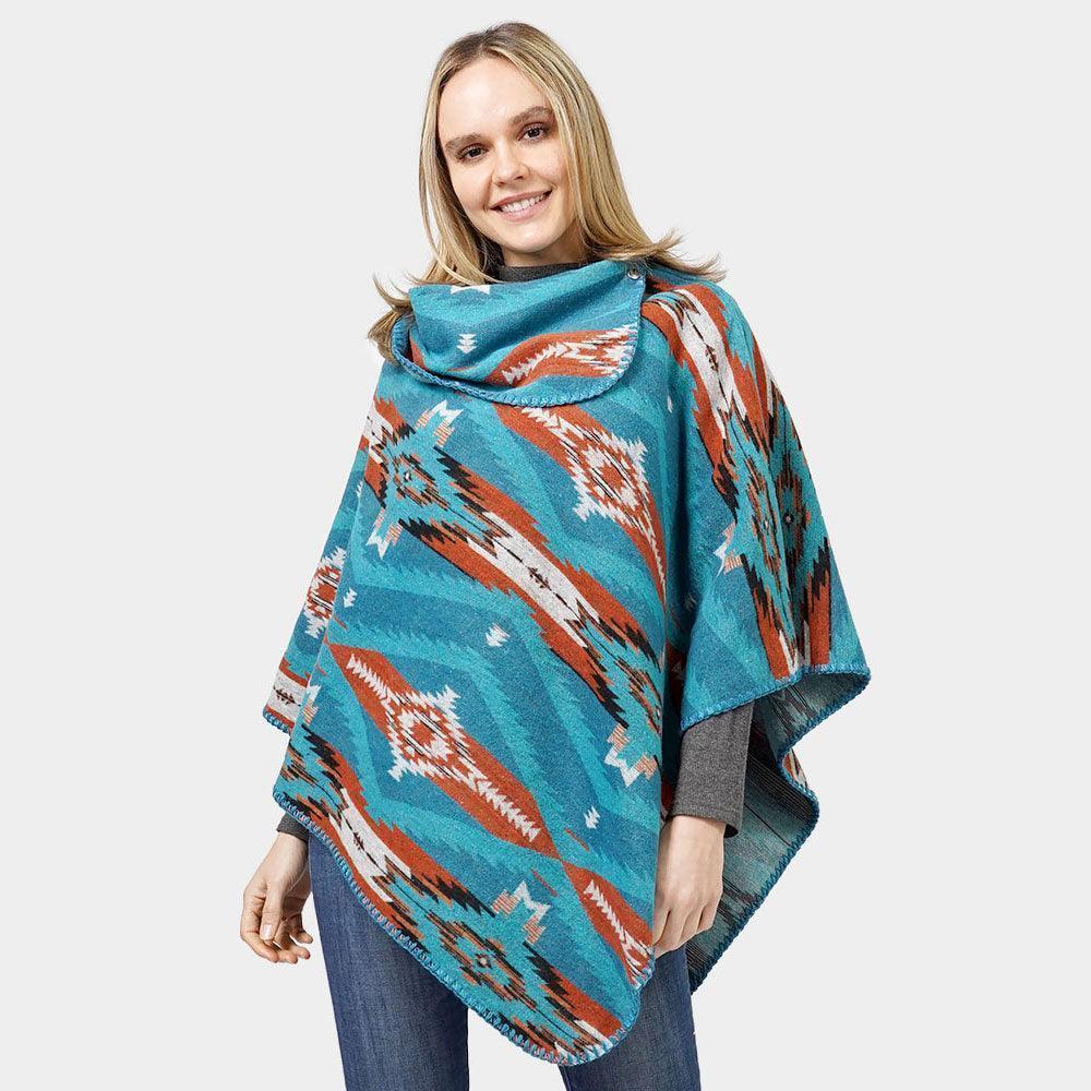 Teal Aztec Patterned Poncho - Jewelry Store by Erik Rayo
