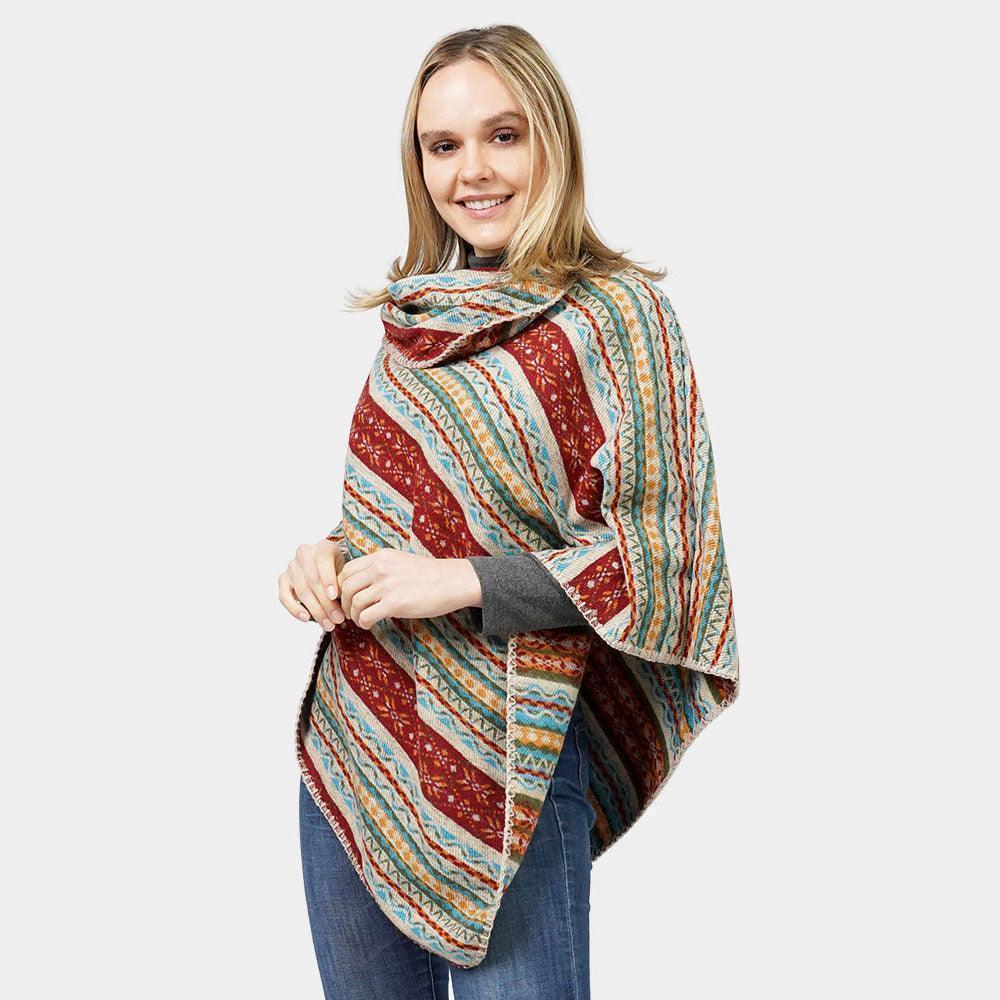 Beige Ethnic Patterned Poncho - Jewelry Store by Erik Rayo