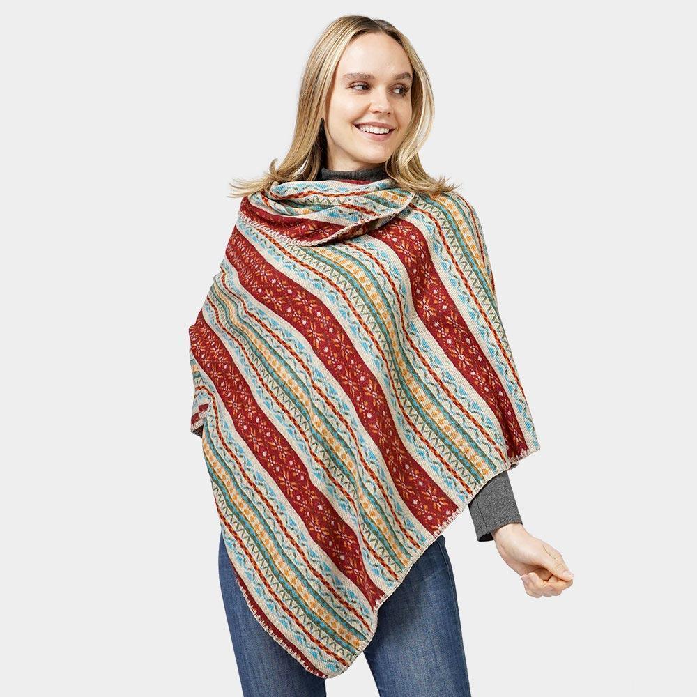 Beige Ethnic Patterned Poncho - Jewelry Store by Erik Rayo