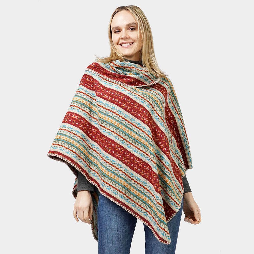 Beige Ethnic Patterned Poncho - Jewelry Store by Erik Rayo