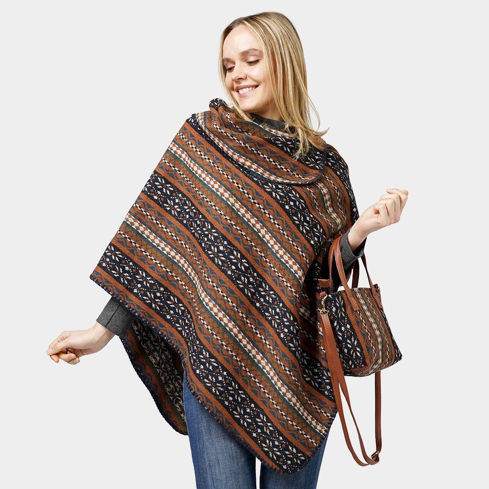 Brown Ethnic Patterned Poncho - Jewelry Store by Erik Rayo