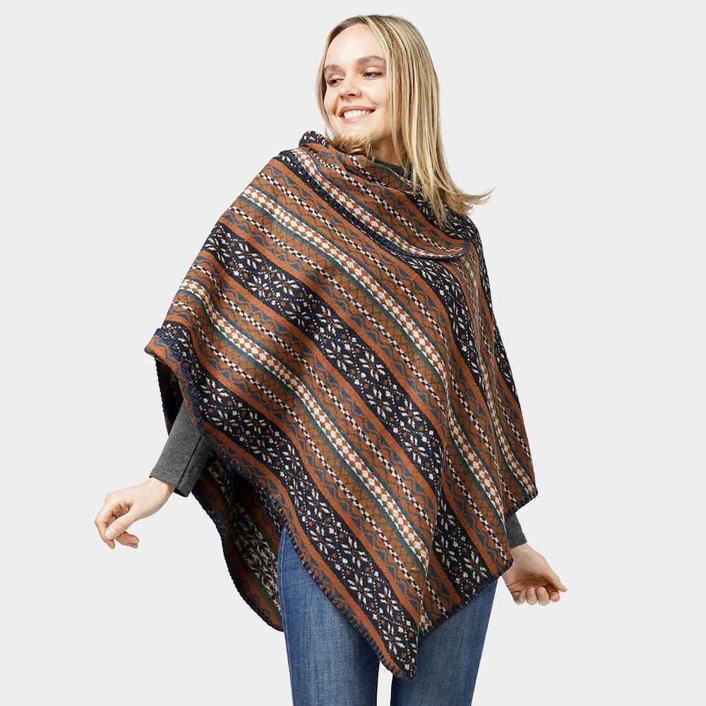 Brown Ethnic Patterned Poncho - Jewelry Store by Erik Rayo