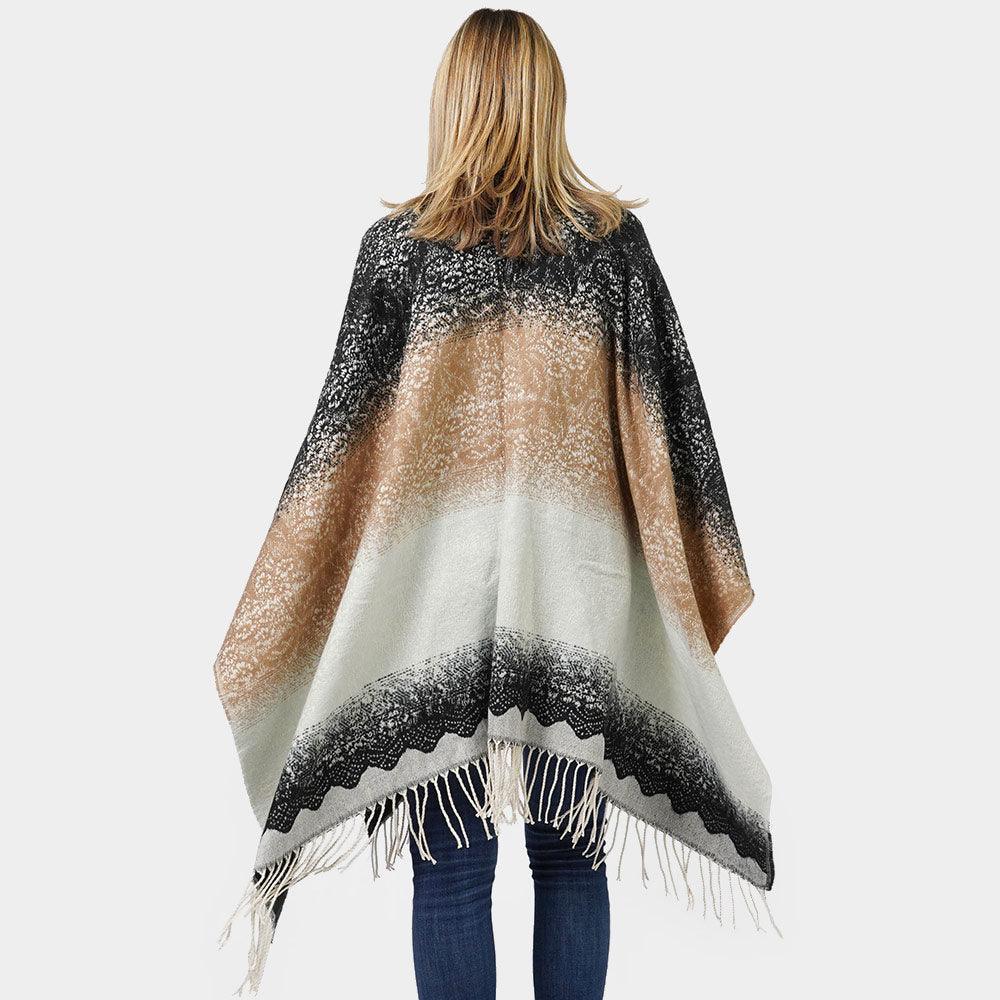 Taupe Lace Textured Ombre Cape Poncho - Jewelry Store by Erik Rayo