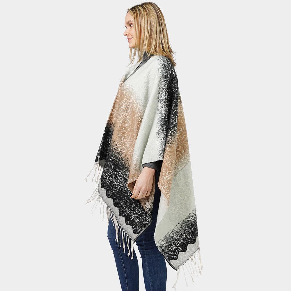 Taupe Lace Textured Ombre Cape Poncho - Jewelry Store by Erik Rayo