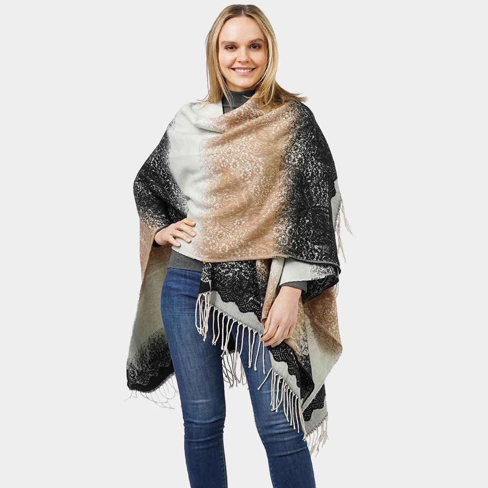 Taupe Lace Textured Ombre Cape Poncho - Jewelry Store by Erik Rayo