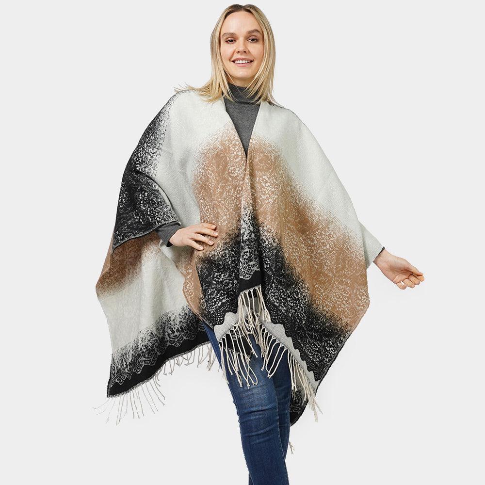 Taupe Lace Textured Ombre Cape Poncho - Jewelry Store by Erik Rayo