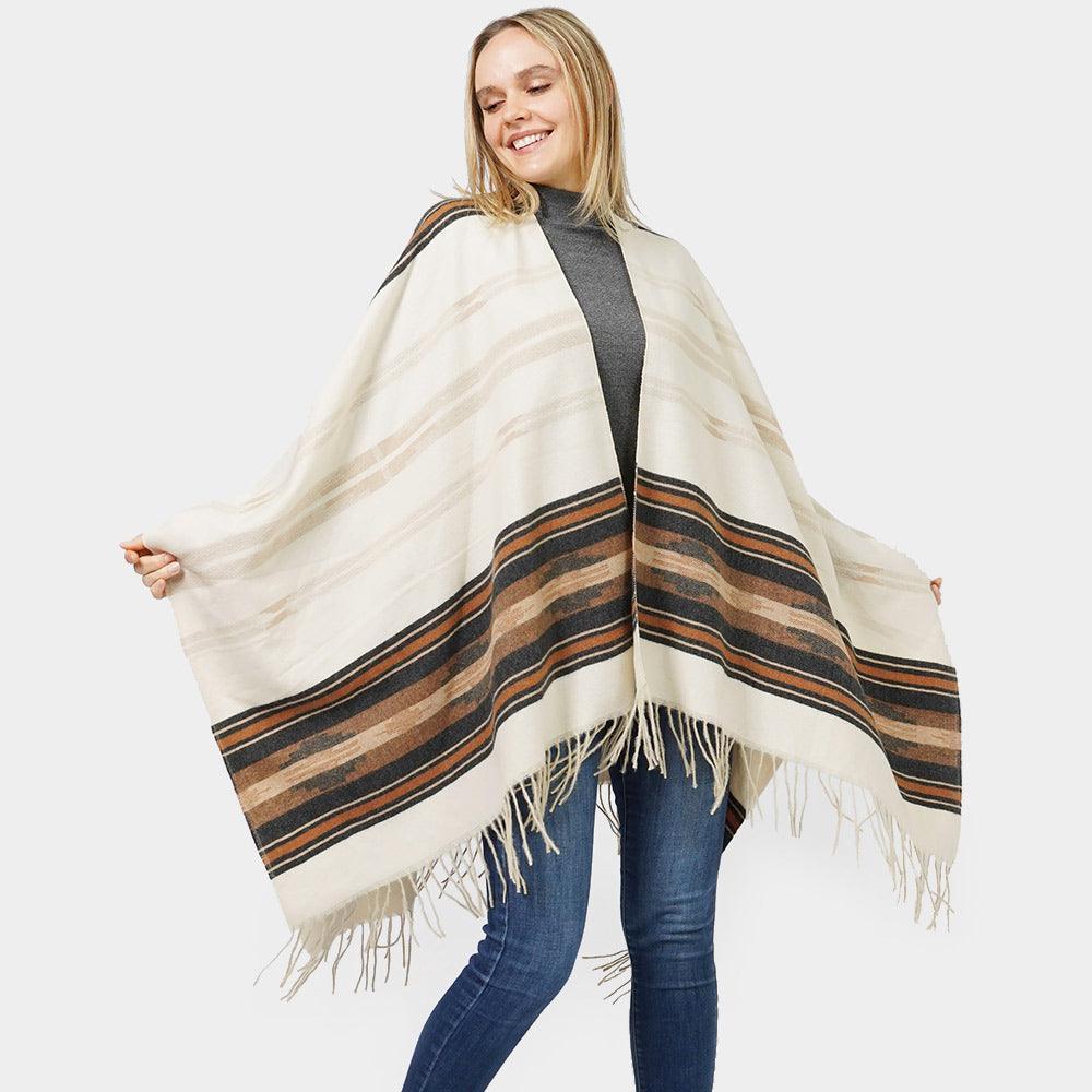Ivory Aztec Patterned Cape Poncho - Jewelry Store by Erik Rayo