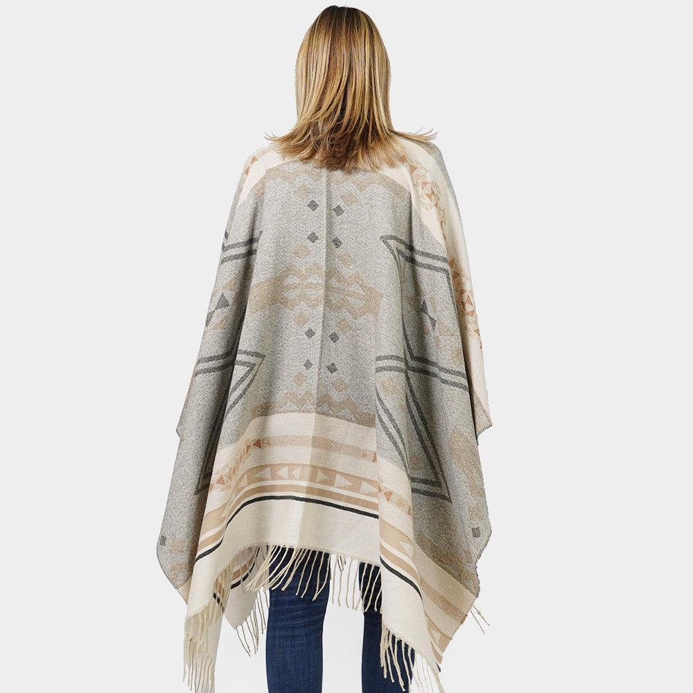 Black Aztec Patterned Cape Poncho - Jewelry Store by Erik Rayo