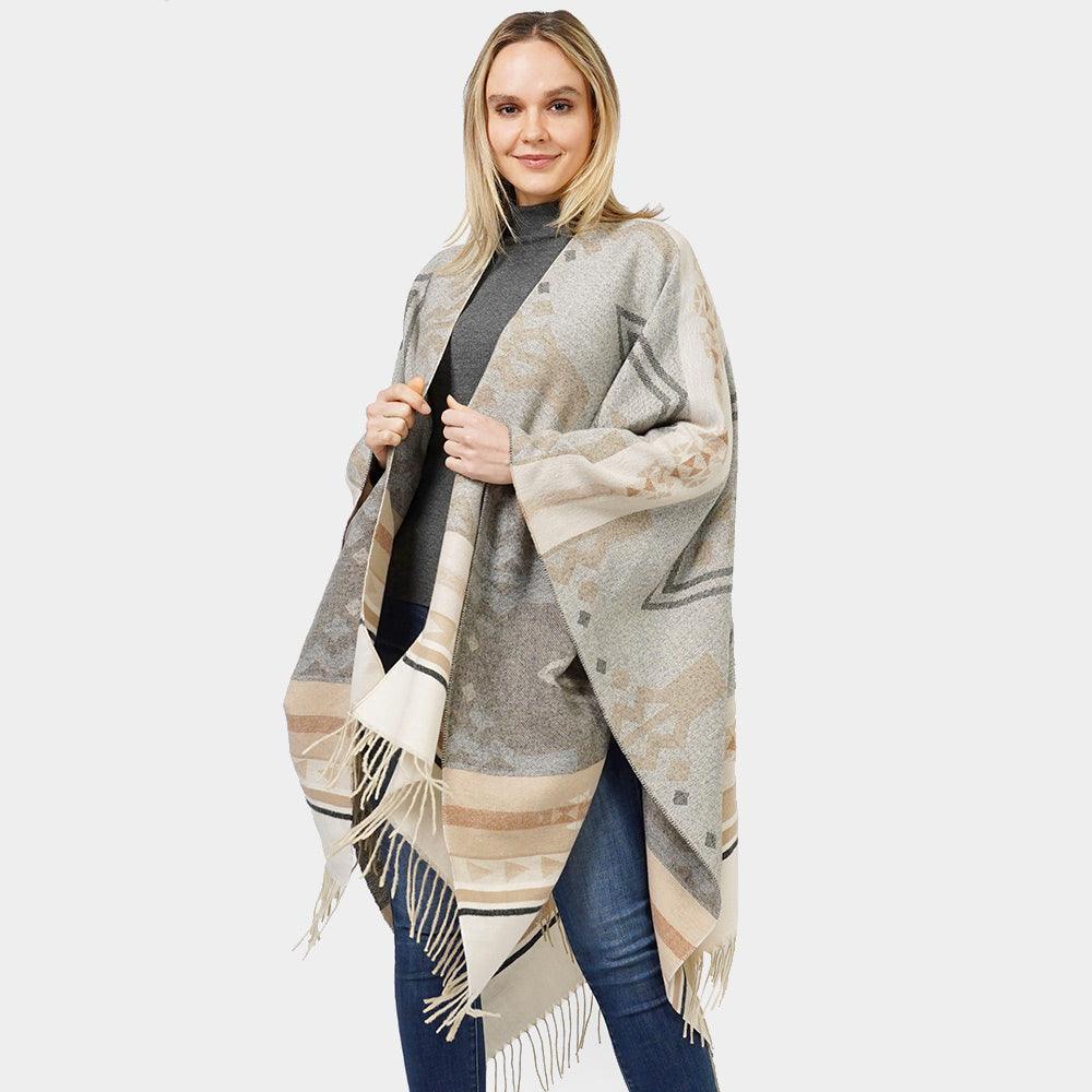 Black Aztec Patterned Cape Poncho - Jewelry Store by Erik Rayo