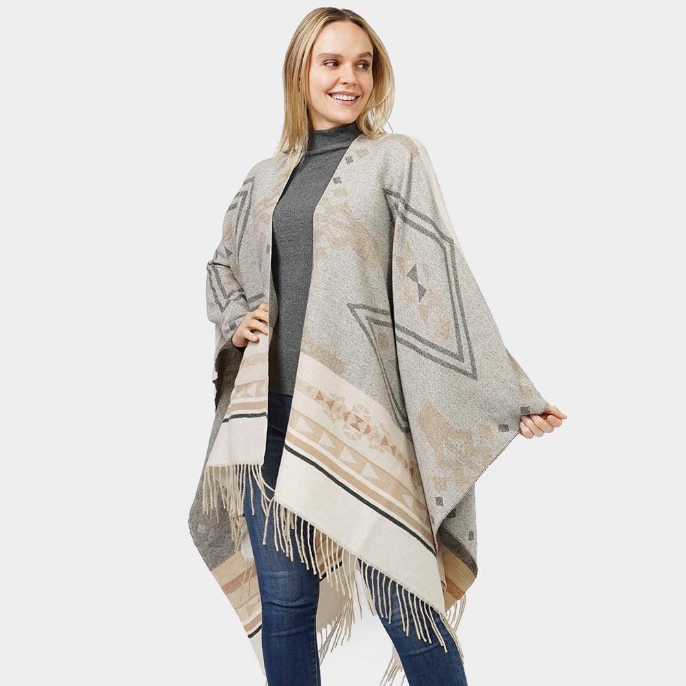 Black Aztec Patterned Cape Poncho - Jewelry Store by Erik Rayo