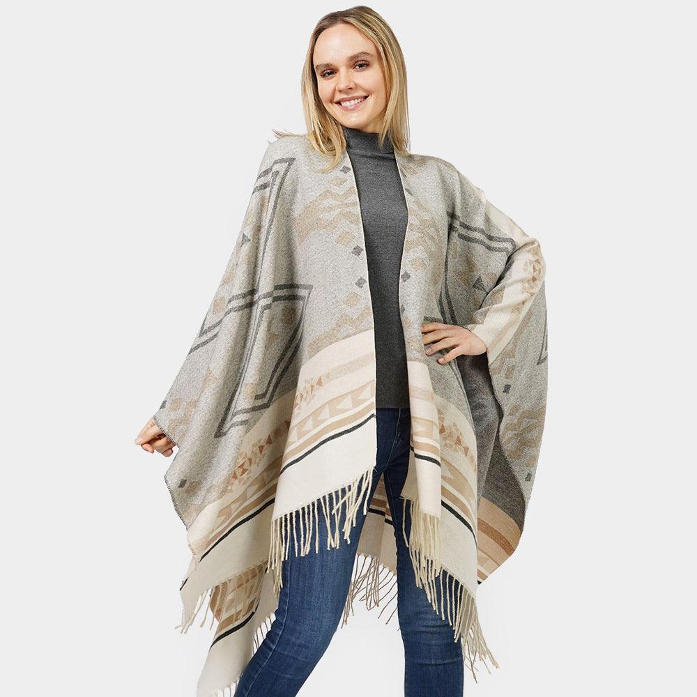 Black Aztec Patterned Cape Poncho - Jewelry Store by Erik Rayo
