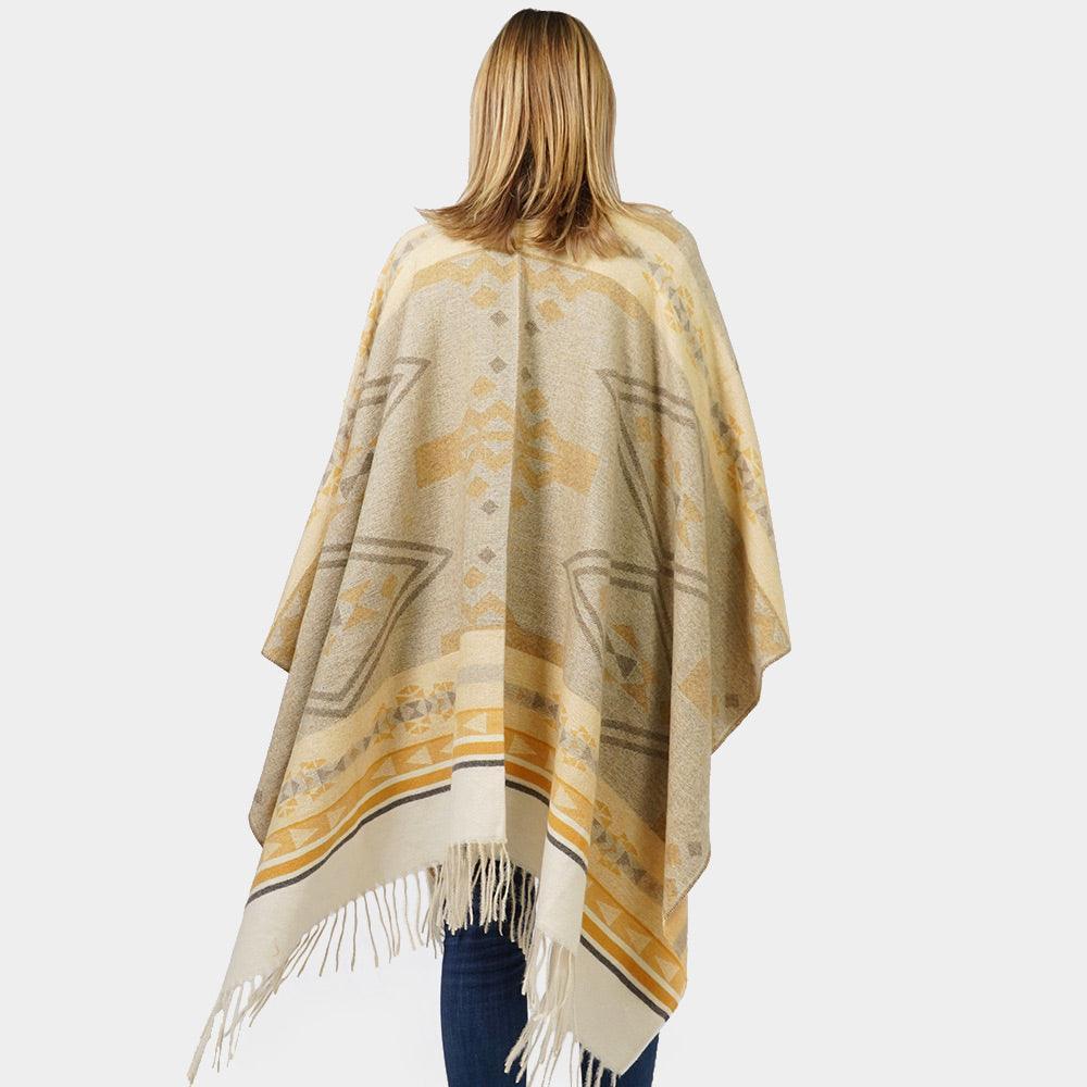 Mustard Aztec Patterned Cape Poncho - Jewelry Store by Erik Rayo