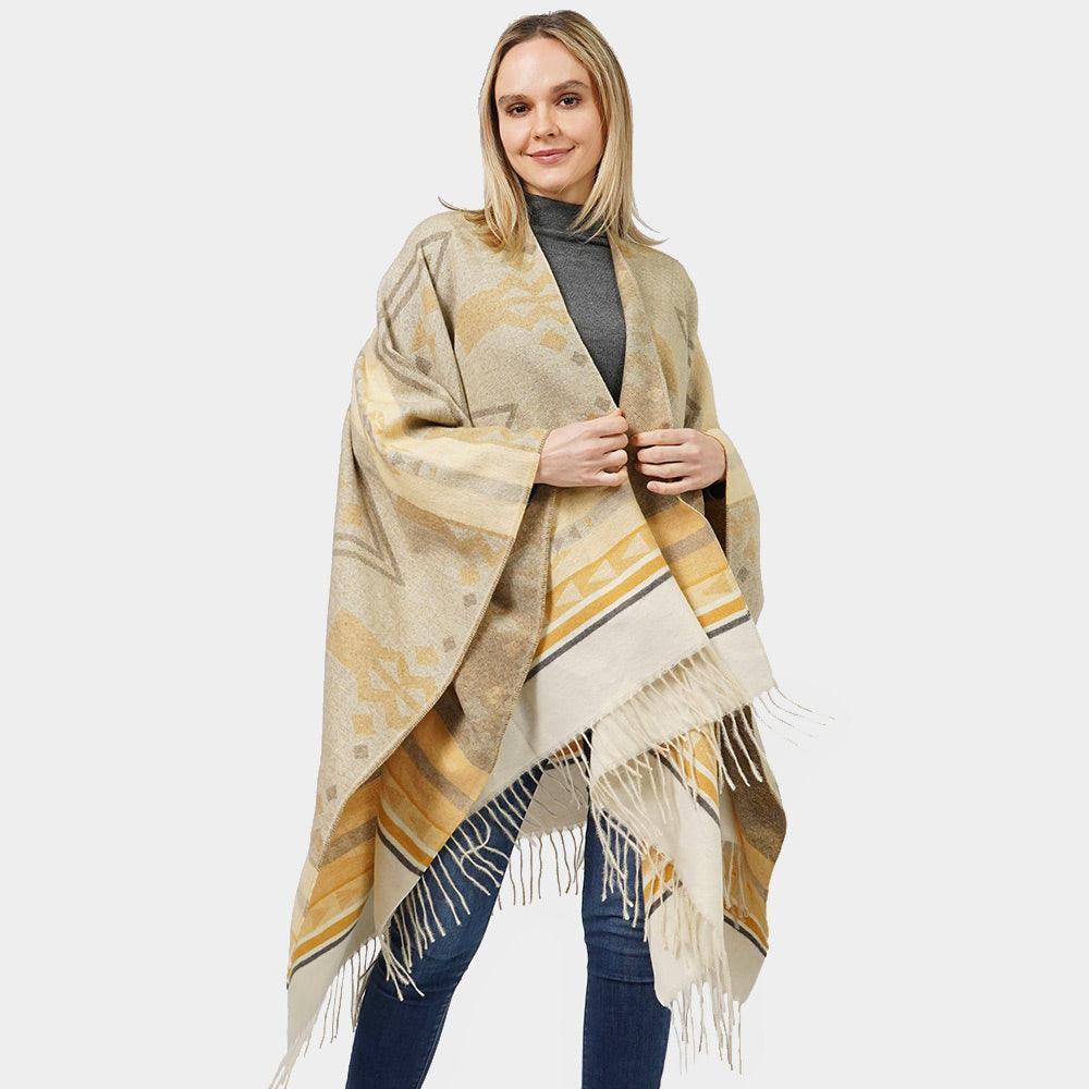 Mustard Aztec Patterned Cape Poncho - Jewelry Store by Erik Rayo