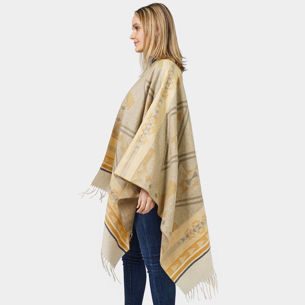 Mustard Aztec Patterned Cape Poncho - Jewelry Store by Erik Rayo