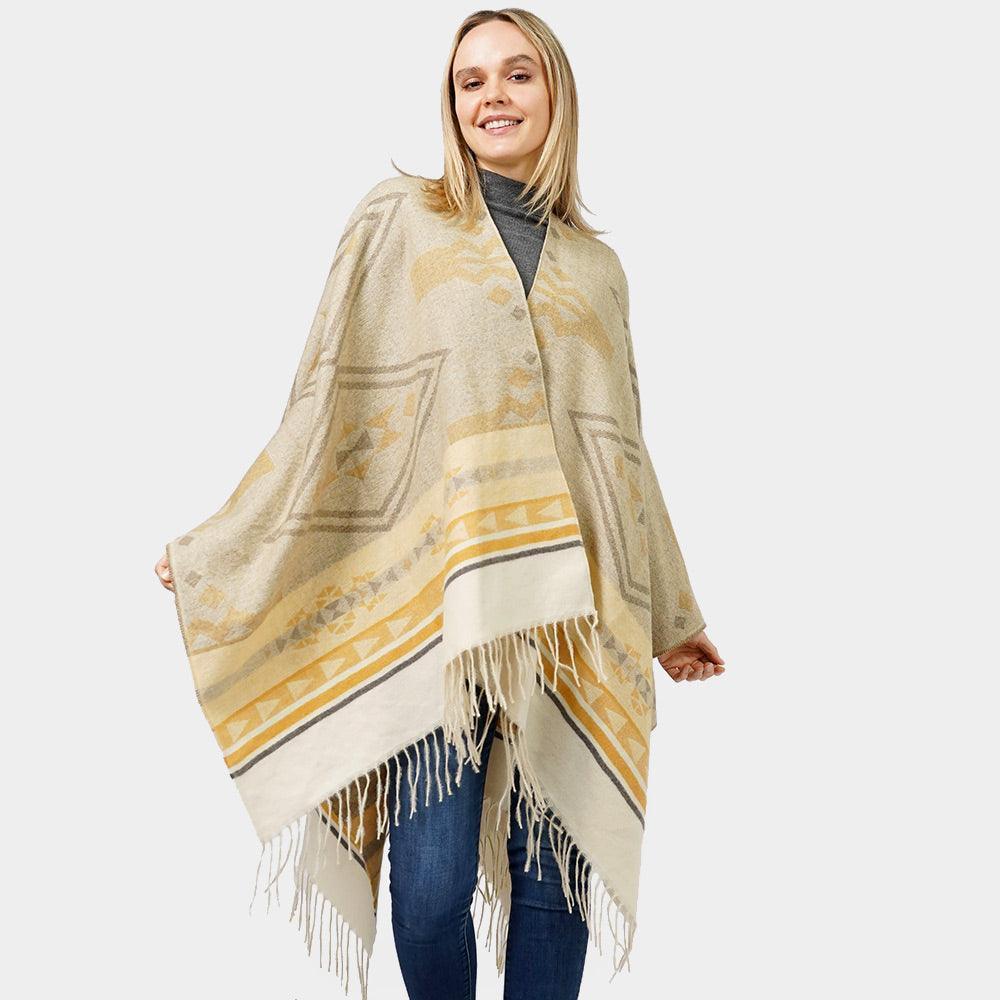 Mustard Aztec Patterned Cape Poncho - Jewelry Store by Erik Rayo