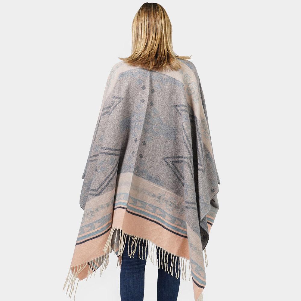 Navy Aztec Patterned Cape Poncho - Jewelry Store by Erik Rayo