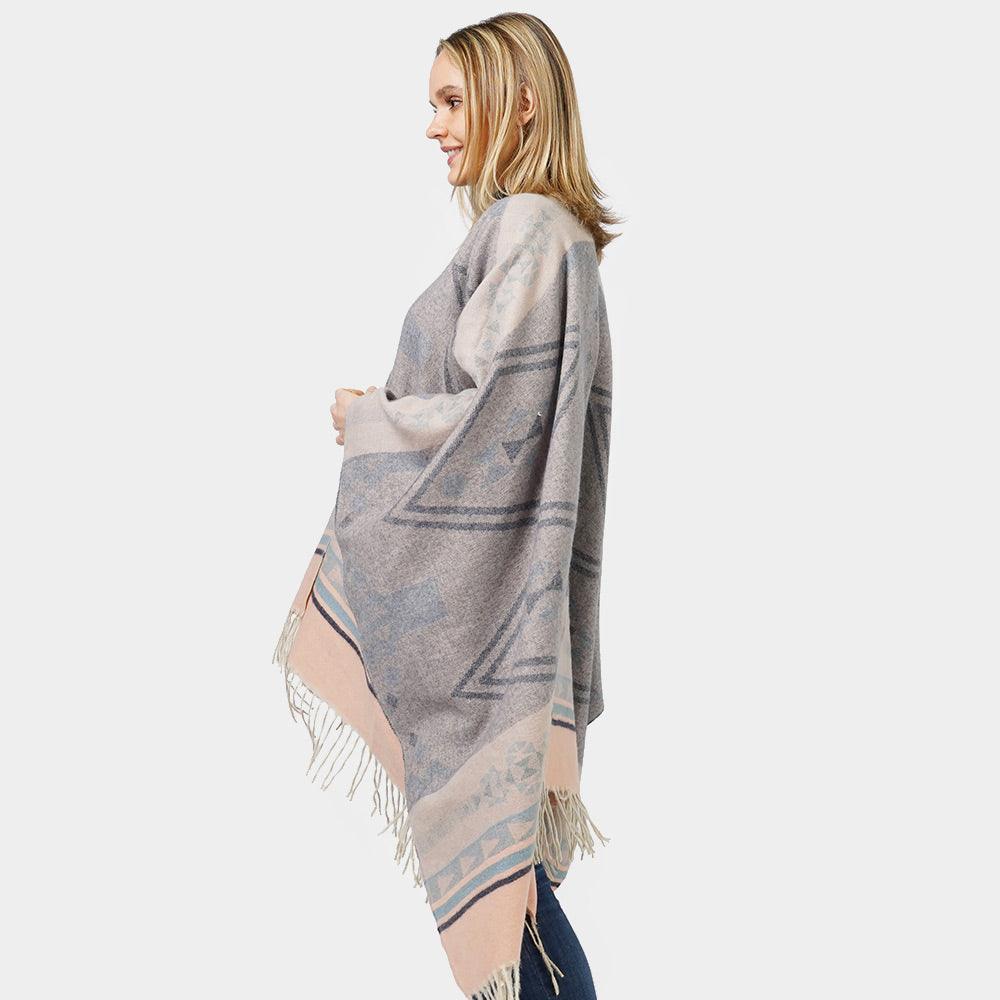 Navy Aztec Patterned Cape Poncho - Jewelry Store by Erik Rayo