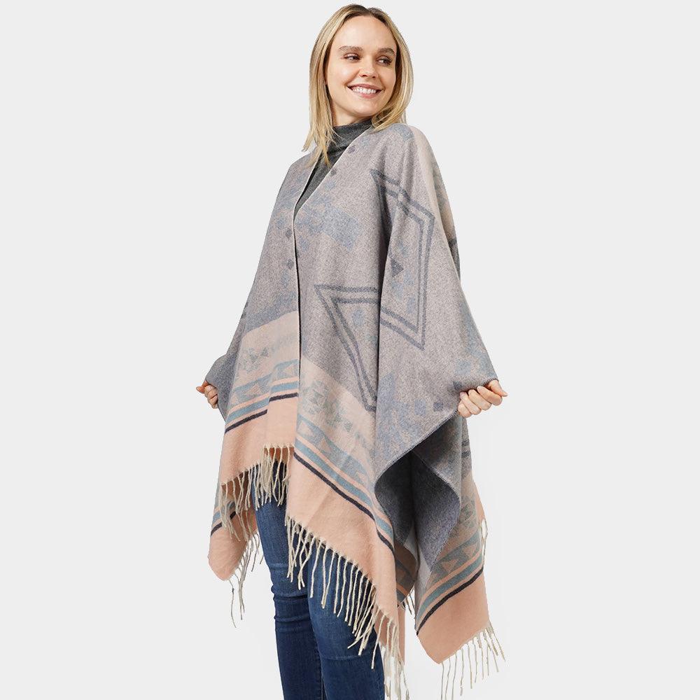 Navy Aztec Patterned Cape Poncho - Jewelry Store by Erik Rayo