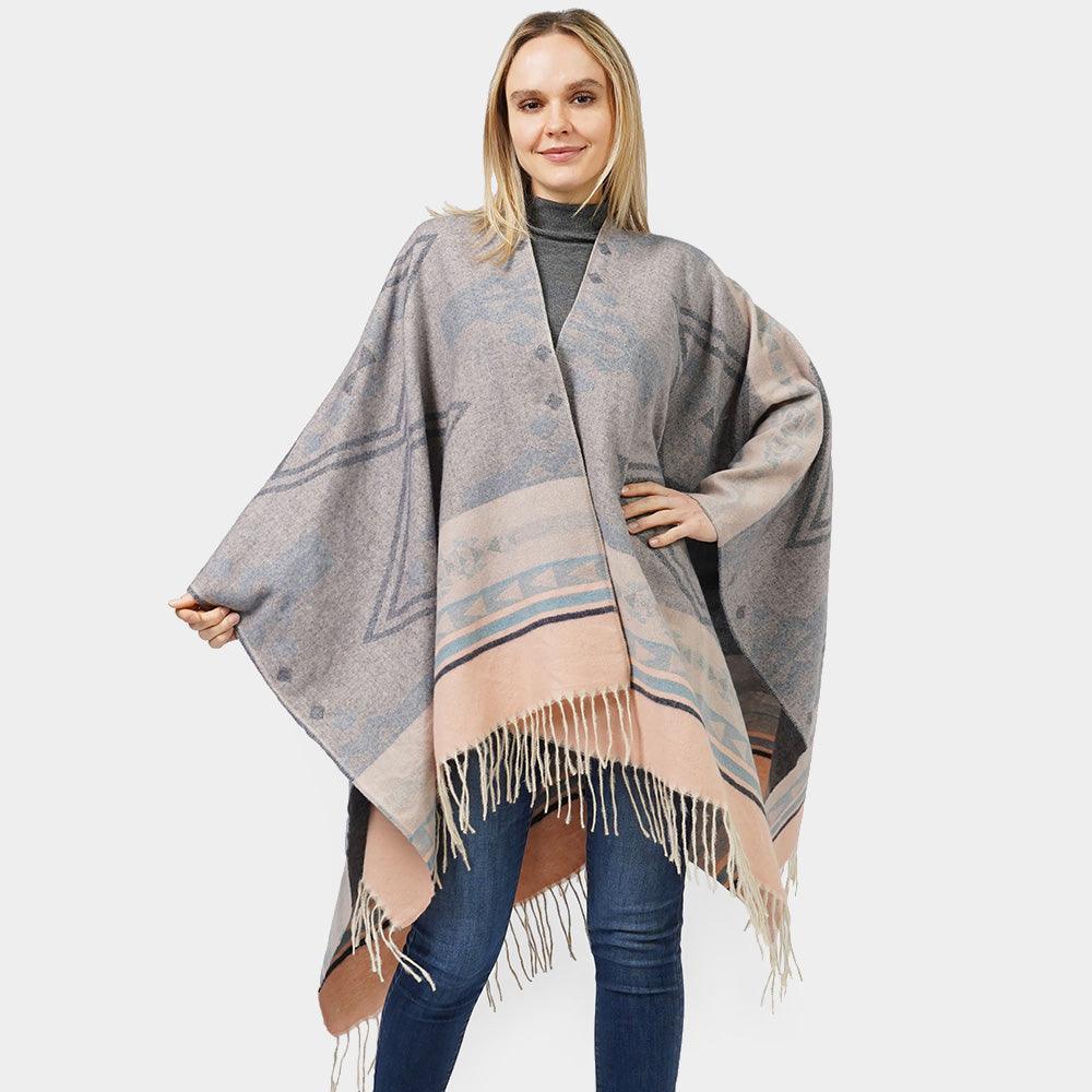 Navy Aztec Patterned Cape Poncho - Jewelry Store by Erik Rayo