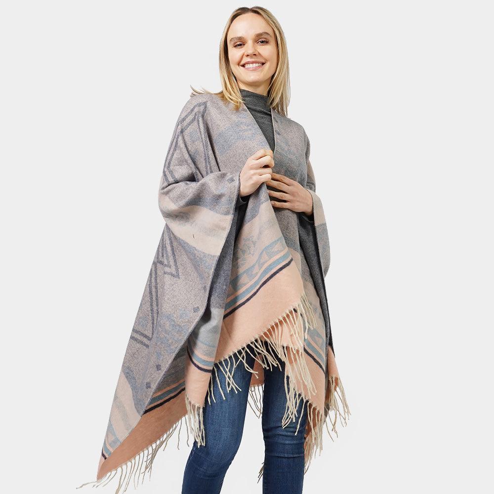 Navy Aztec Patterned Cape Poncho - Jewelry Store by Erik Rayo