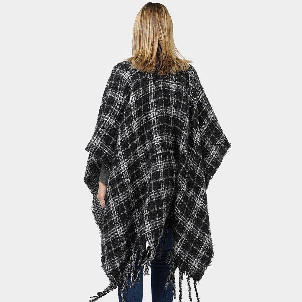 Black Reversible Plaid Check Patterned Cape Poncho - Jewelry Store by Erik Rayo