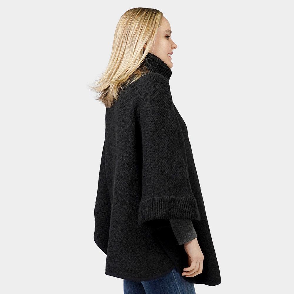 Black Zip Up Knit Cape Poncho - Jewelry Store by Erik Rayo