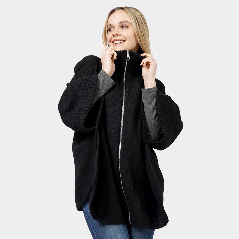 Black Zip Up Knit Cape Poncho - Jewelry Store by Erik Rayo