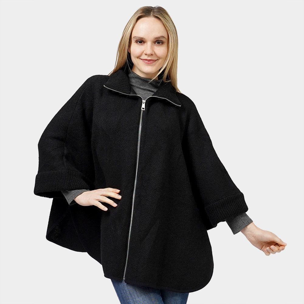 Black Zip Up Knit Cape Poncho - Jewelry Store by Erik Rayo