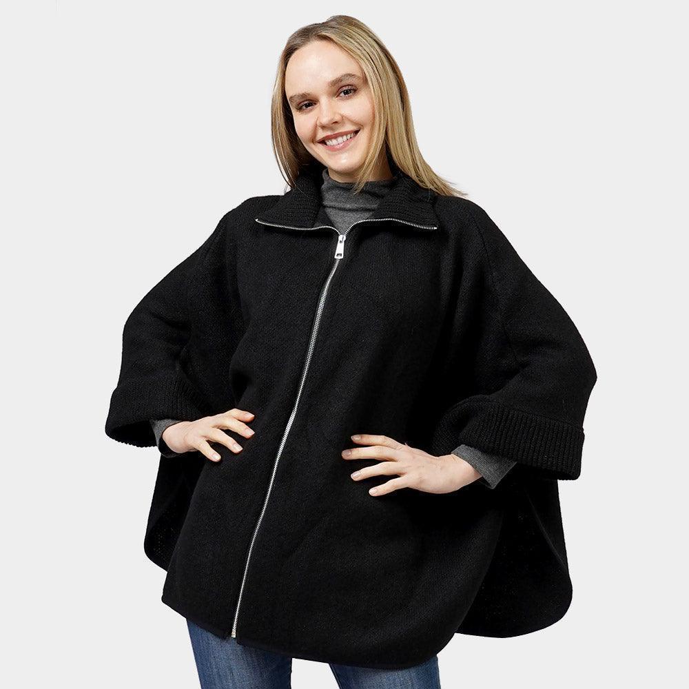 Black Zip Up Knit Cape Poncho - Jewelry Store by Erik Rayo