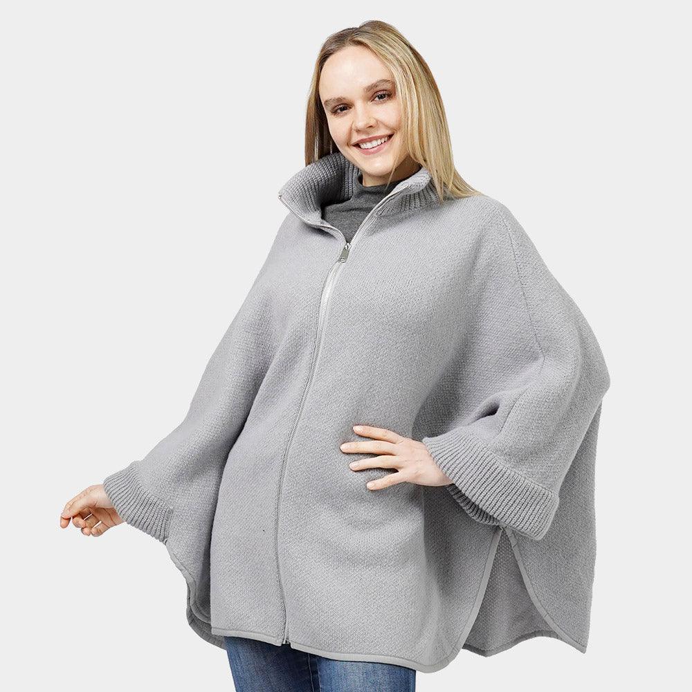 Gray Zip Up Knit Cape Poncho - Jewelry Store by Erik Rayo