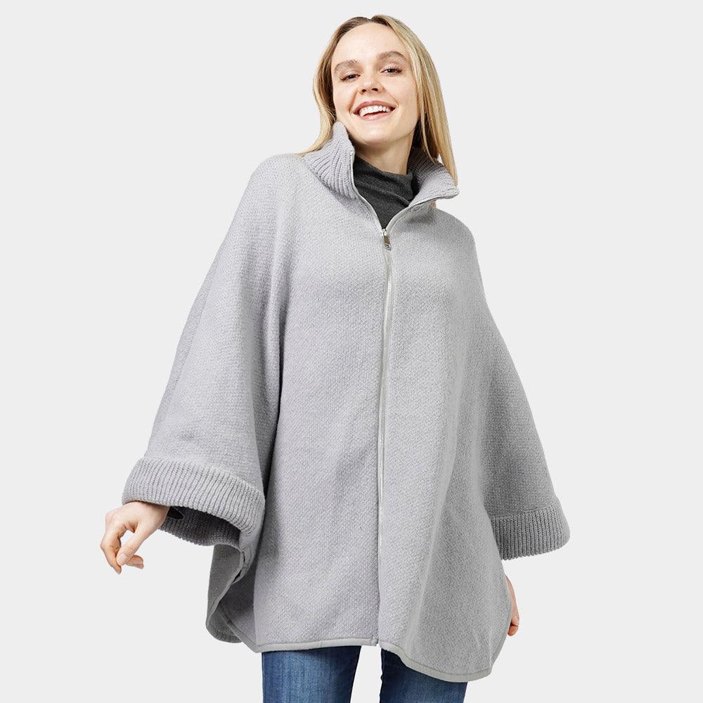 Gray Zip Up Knit Cape Poncho - Jewelry Store by Erik Rayo