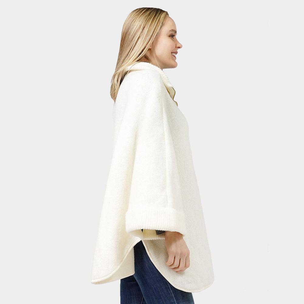 Ivory Zip Up Knit Cape Poncho - Jewelry Store by Erik Rayo
