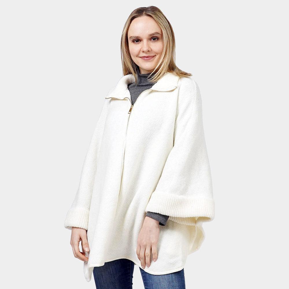Ivory Zip Up Knit Cape Poncho - Jewelry Store by Erik Rayo