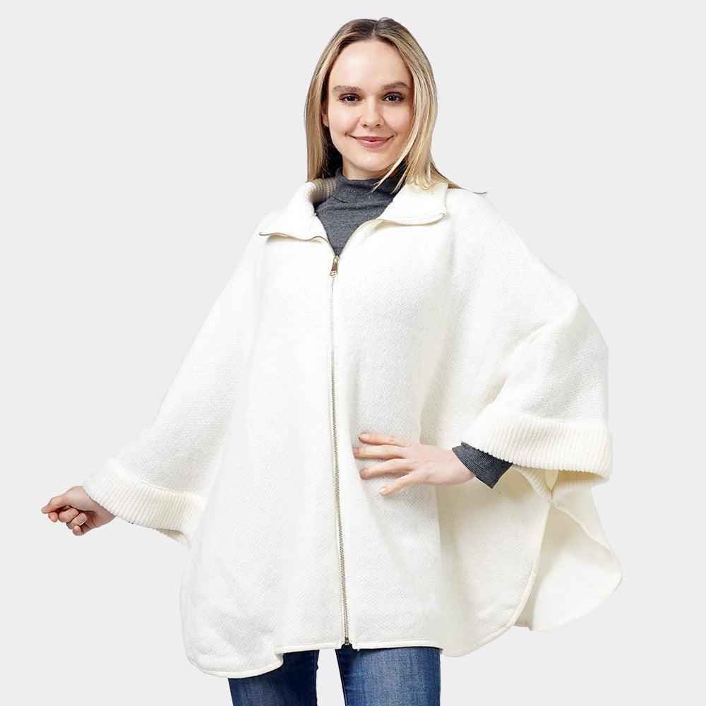 Ivory Zip Up Knit Cape Poncho - Jewelry Store by Erik Rayo