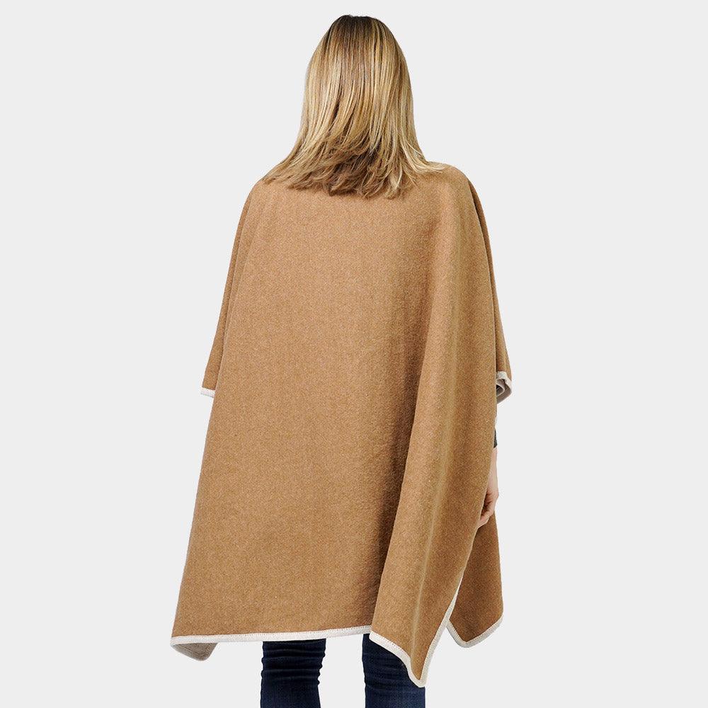 Taupe Contrast Trimmed Zip Up Cape Poncho - Jewelry Store by Erik Rayo