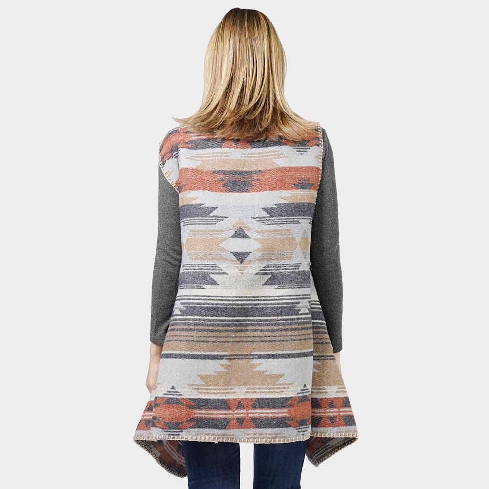 Navy Aztec Patterned Front Pocket Collar Vest - Jewelry Store by Erik Rayo