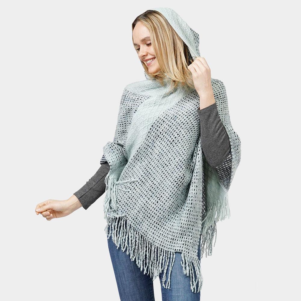Mint Knit Hooded Poncho - Jewelry Store by Erik Rayo
