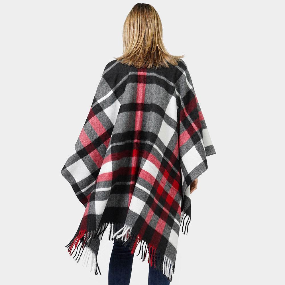 Black Plaid Check Patterned Cape Poncho - Jewelry Store by Erik Rayo