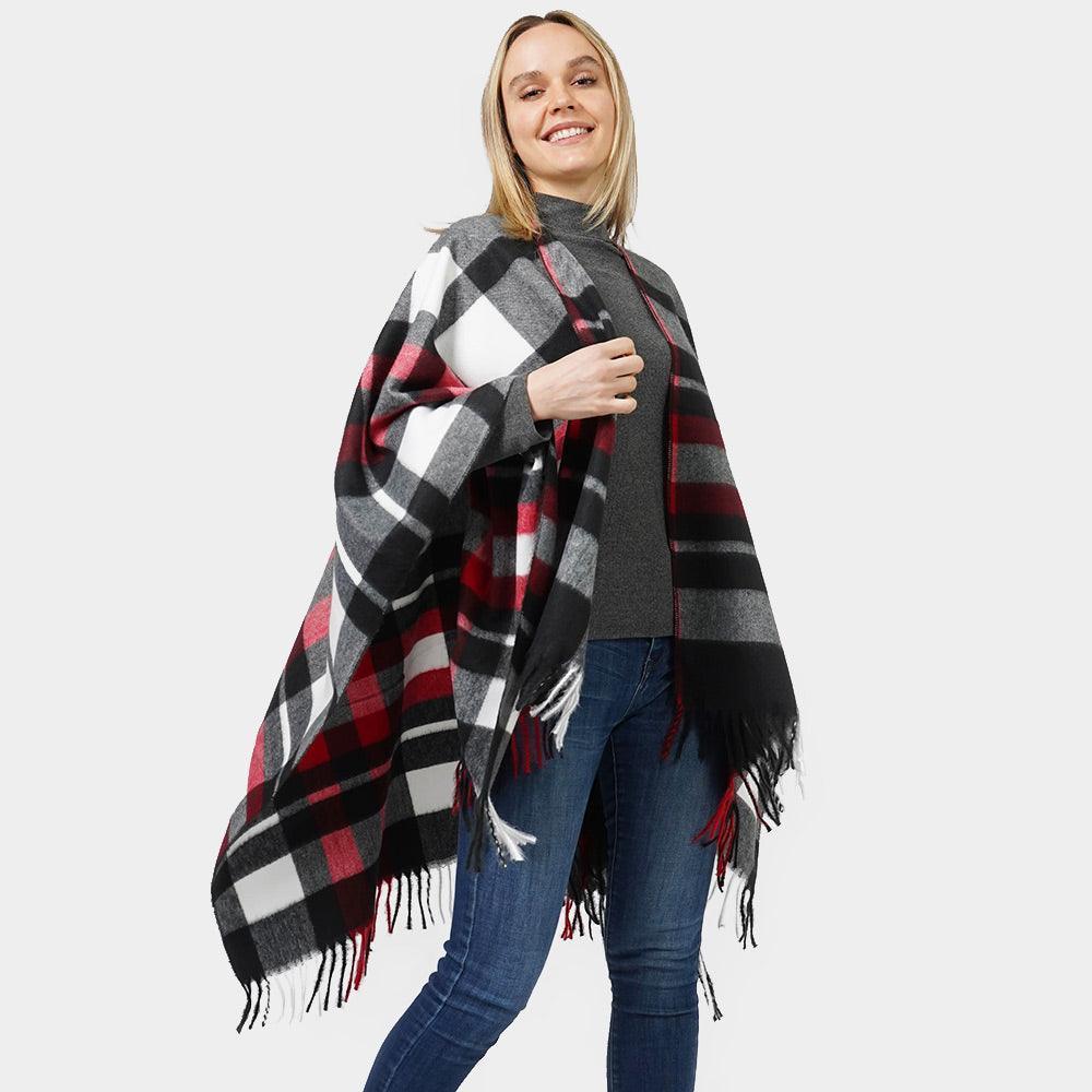 Black Plaid Check Patterned Cape Poncho - Jewelry Store by Erik Rayo