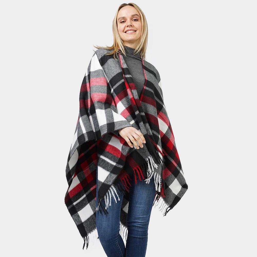 Black Plaid Check Patterned Cape Poncho - Jewelry Store by Erik Rayo