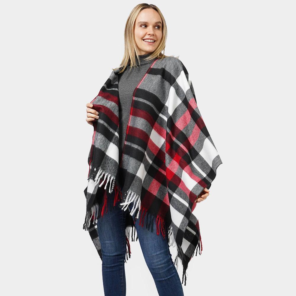 Black Plaid Check Patterned Cape Poncho - Jewelry Store by Erik Rayo