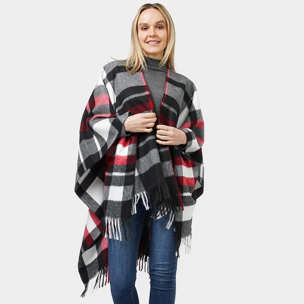 Black Plaid Check Patterned Cape Poncho - Jewelry Store by Erik Rayo
