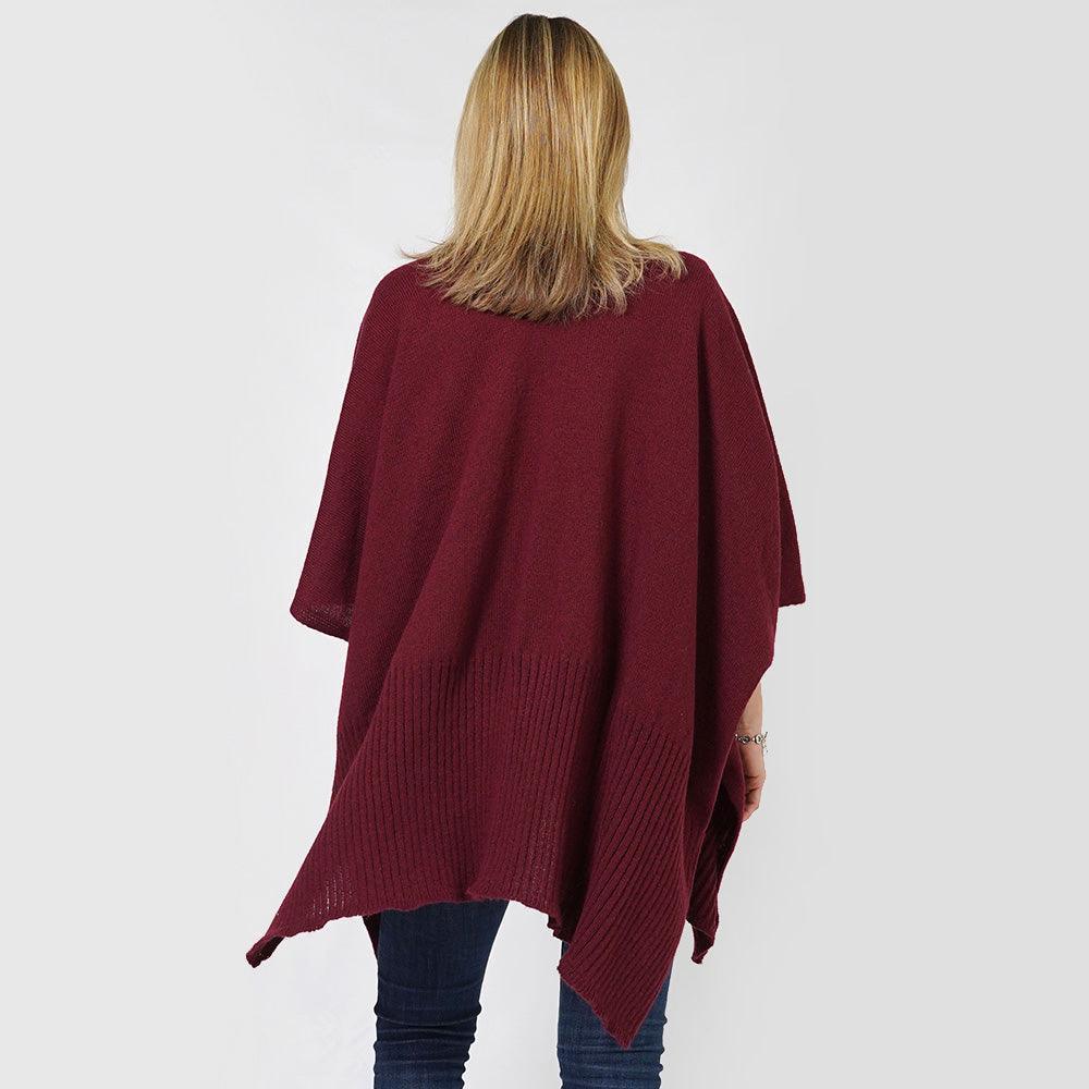 Burgundy Solid Knit Front Pockets Vest Poncho - Jewelry Store by Erik Rayo