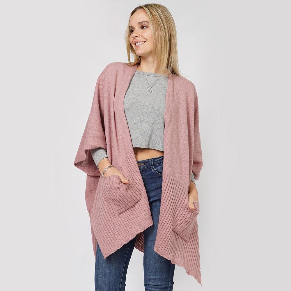 Pink Solid Knit Front Pockets Vest Poncho - Jewelry Store by Erik Rayo